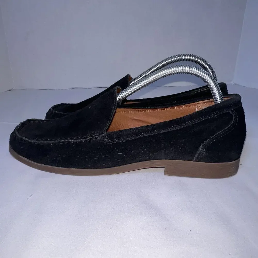 Franco Sarto Gina Loafers Womens Size 8.5 Black Suede Moc Toe Slip On Cushioned